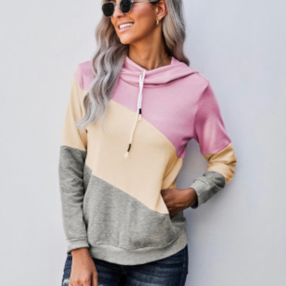 Pink & Gray Hoodie Drawstring Large Pockets